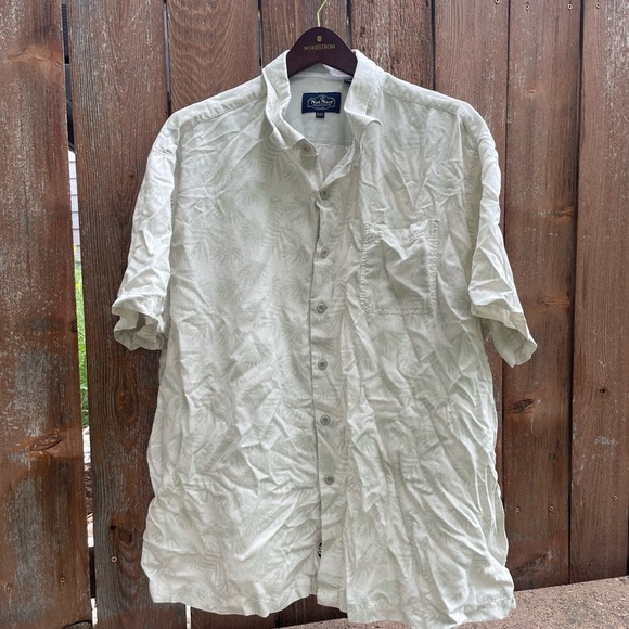 NAT NAST Men’s Cream Green Leaf Pattern Silk Cotton Button Down Shirt Size XXL - Picture 1 of 14